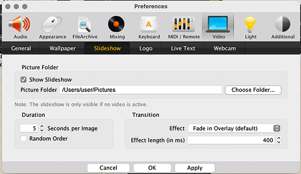 Slideshow-Settings