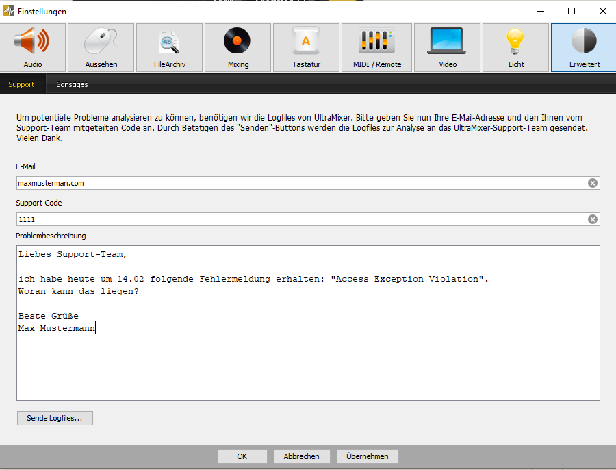 ultramixer-logfiles-support